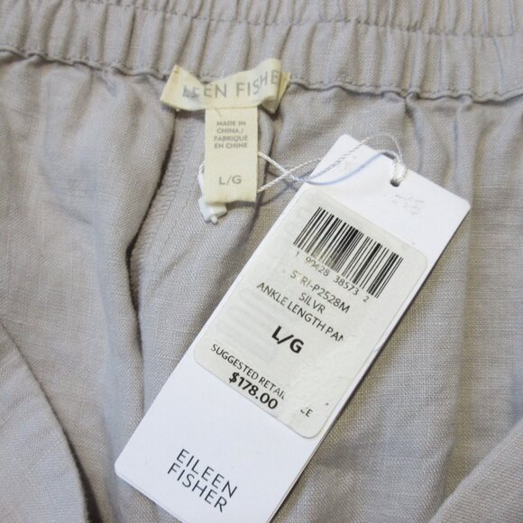 NWT Eileen Fisher Organic Linen Ankle Length Pant in Silver Pull-on Pants L - Picture 3 of 6